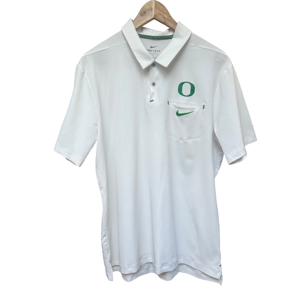 Nike Dri Fit Oregon Ducks O Logo Golf Polo‎ Shirt Mens Large White Green